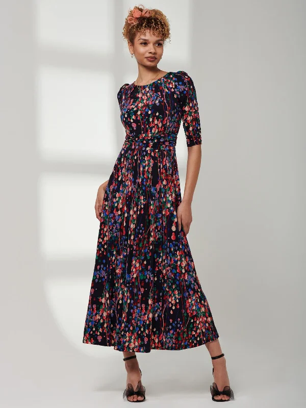 Plaid midi dresses for a fall - themed family gathering3/4 Sleeve Print Jersey Maxi Dress, Navy Multi Plaid midi dresses for a fall - themed family gathering3/4 Sleeve Print Jersey Maxi Dress, Navy Multi