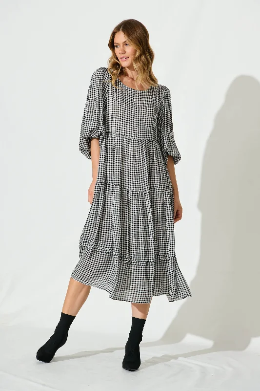 Alberta Smock Dress In Black Gingham Check