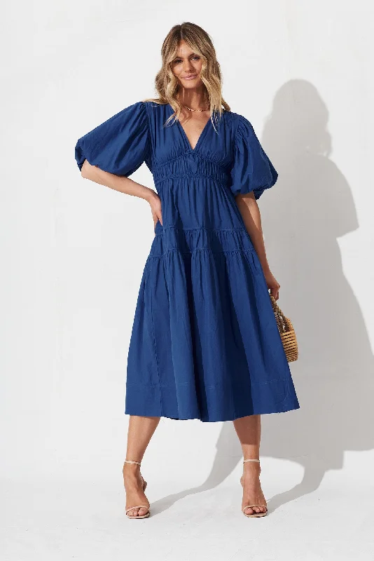 Midi dresses with metallic threads for a glamorous evening eventAmalie Midi Dress In Cobalt Blue Cotton Midi dresses with metallic threads for a glamorous evening eventAmalie Midi Dress In Cobalt Blue Cotton