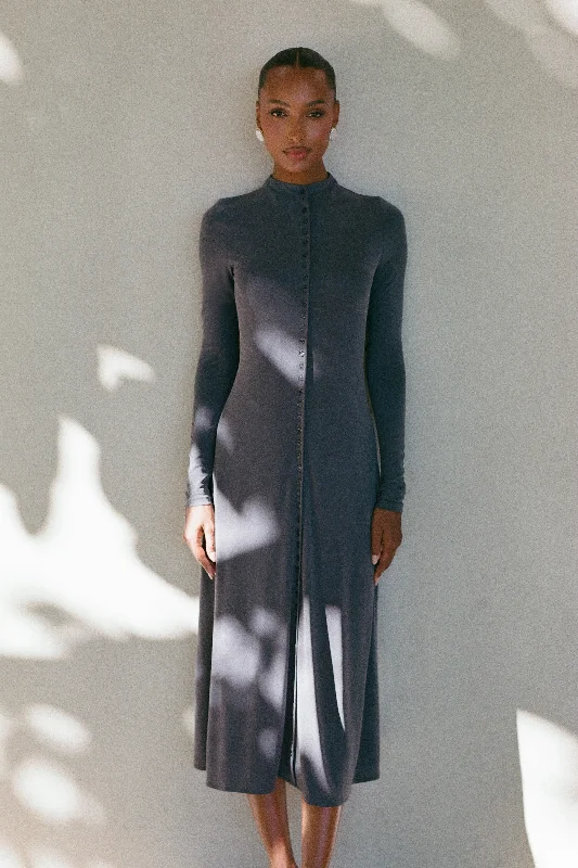 Midi dresses with wrap - around skirts for a customizable fitAnders Peached Jersey Midi Dress - Charcoal