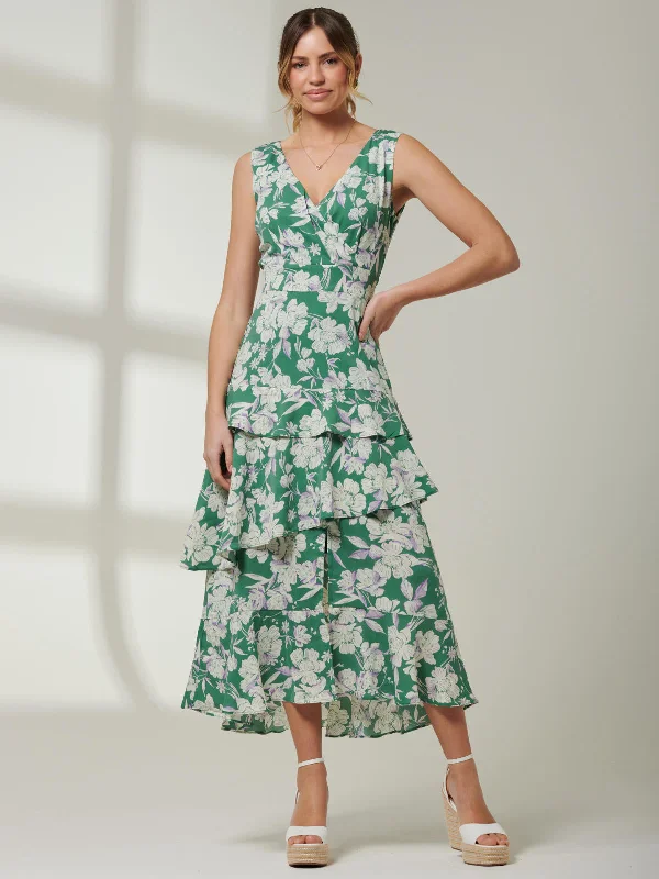 Midi dresses with polka dot prints for a playful summer outfitDella Crepe Frill Hem Maxi Dress, Green Floral Midi dresses with polka dot prints for a playful summer outfitDella Crepe Frill Hem Maxi Dress, Green Floral
