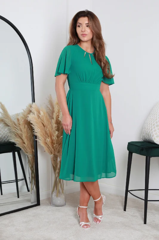 Midi dresses with empire waists for a flattering maternity optionDouble Second Keyhole Detail Shirring Back Midi Dress Midi dresses with empire waists for a flattering maternity optionDouble Second Keyhole Detail Shirring Back Midi Dress