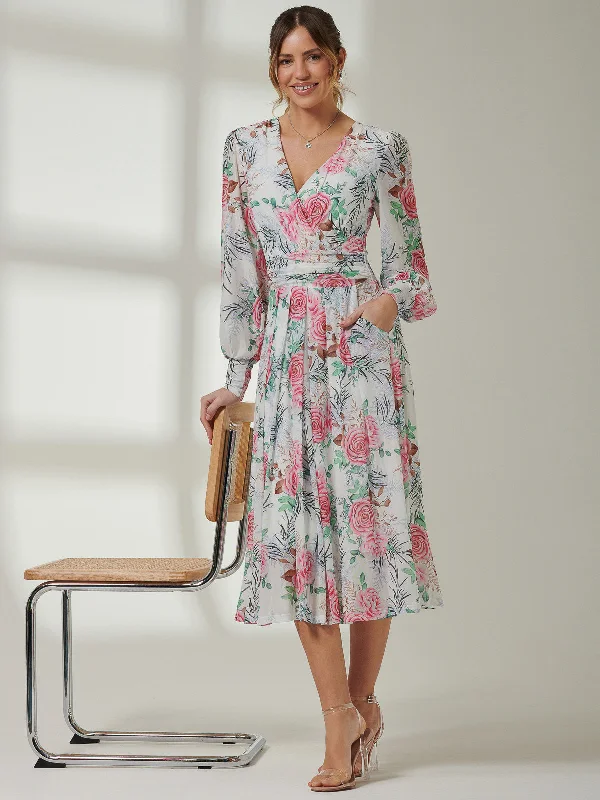 Midi dresses with mesh inserts for a trendy and breathable optionFloral Print Long Sleeve Mesh Midi Dress, White Floral Midi dresses with mesh inserts for a trendy and breathable optionFloral Print Long Sleeve Mesh Midi Dress, White Floral