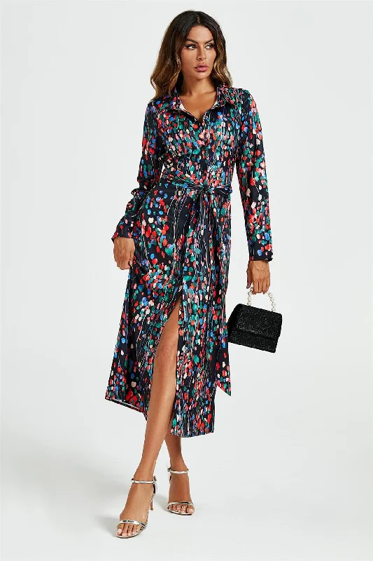 Midi dresses with puff sleeves for a vintage - inspired lookFS Collection Abstract Floral Print Shirt Midi Wrap Dress In Black Midi dresses with puff sleeves for a vintage - inspired lookFS Collection Abstract Floral Print Shirt Midi Wrap Dress In Black