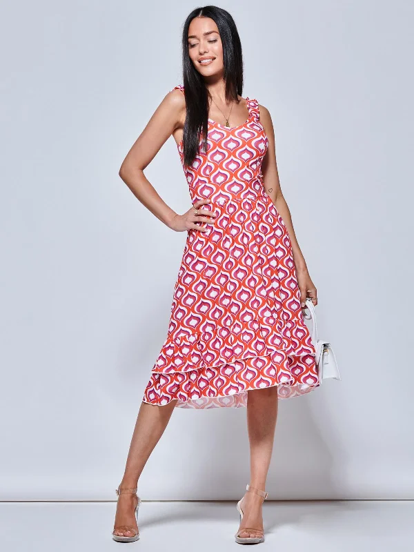 Midi dresses with asymmetric hems for a fashion - forward and dynamic appearanceGabriel Tiered Sleeveless Jersey Dress, Orange Geo Midi dresses with asymmetric hems for a fashion - forward and dynamic appearanceGabriel Tiered Sleeveless Jersey Dress, Orange Geo