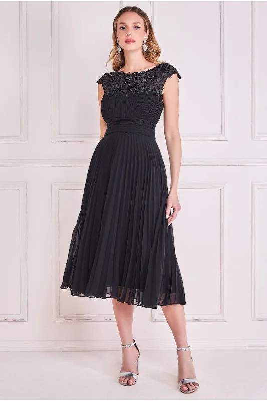 Midi dresses with fringe details for a fun and energetic styleGoddiva Crochet & Pleated Top Midi - Black
