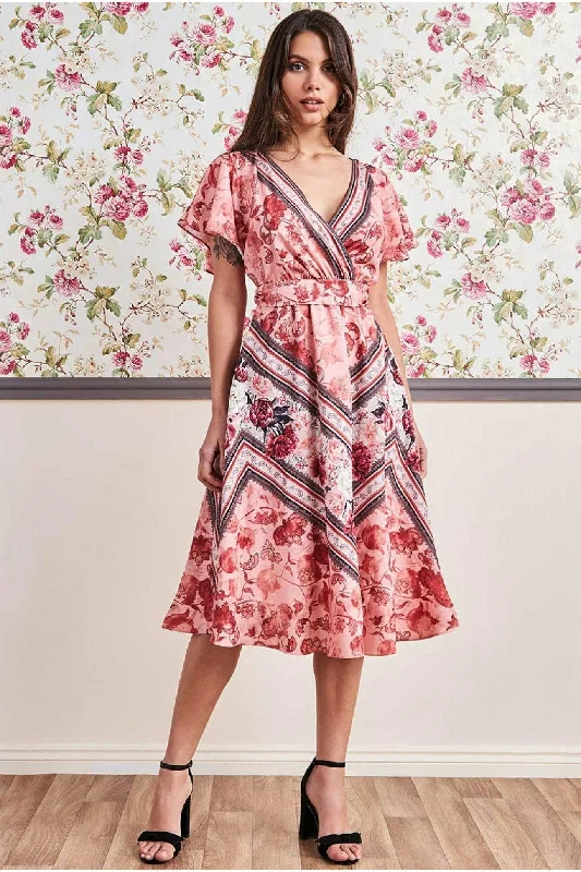 Midi dresses with ruffled hems for a romantic date nightGoddiva Flutter Sleeve Wrap Style Midi Dress - Peach Midi dresses with ruffled hems for a romantic date nightGoddiva Flutter Sleeve Wrap Style Midi Dress - Peach