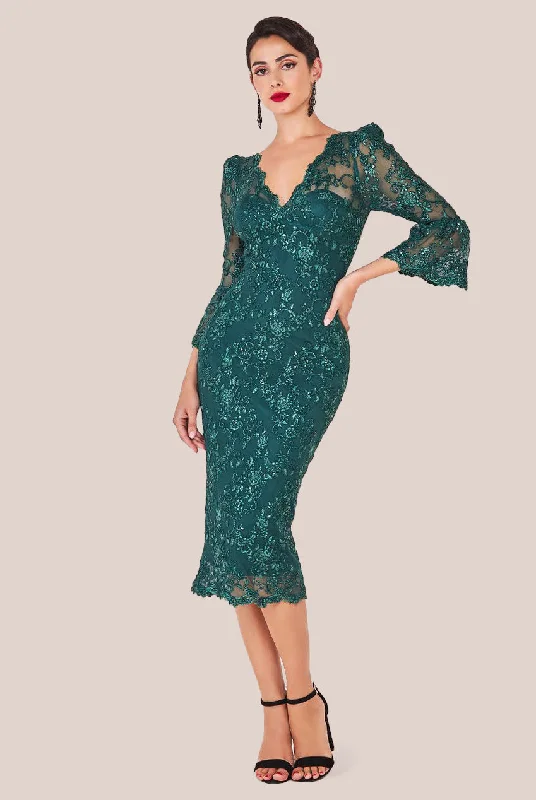 Sheath midi dresses with beaded embellishments for a formal occasionGoddiva Sequin Scallop Lace Midi Dress - Emerald Green Sheath midi dresses with beaded embellishments for a formal occasionGoddiva Sequin Scallop Lace Midi Dress - Emerald Green