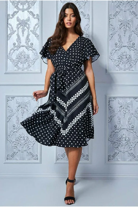 Midi dresses with bow accents for a sweet and charming lookGoddiva Wrap Style Flutter Sleeve Midi Dress - Black Midi dresses with bow accents for a sweet and charming lookGoddiva Wrap Style Flutter Sleeve Midi Dress - Black