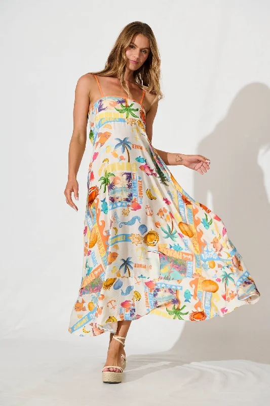Midi dresses with sheer panels for a touch of allureHanalei Midi Sundress in Cream with Multi Summer Print Midi dresses with sheer panels for a touch of allureHanalei Midi Sundress in Cream with Multi Summer Print