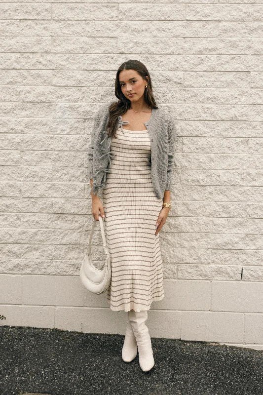 Midi dresses with ruffled hems for a romantic date nightHenry Striped Dress - Cream/Mocha Midi dresses with ruffled hems for a romantic date nightHenry Striped Dress - Cream/Mocha