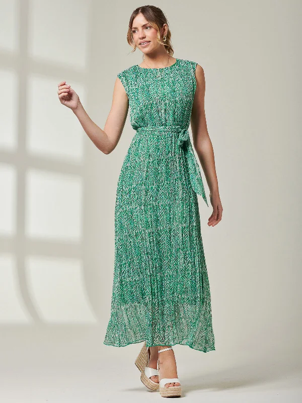 Midi dresses with satin - finish fabrics for a luxurious feelHollyn Pleated Chiffon Maxi Dress, Green Abstract Midi dresses with satin - finish fabrics for a luxurious feelHollyn Pleated Chiffon Maxi Dress, Green Abstract
