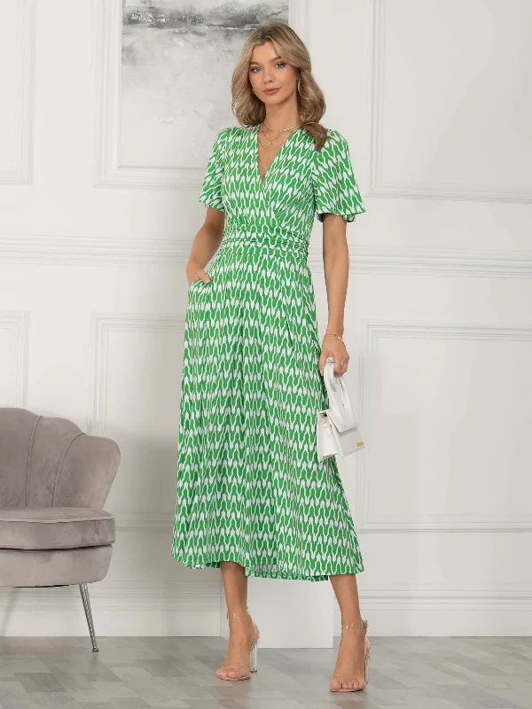 Midi dresses with wrap - around skirts for a customizable fitJaylynn Flare Sleeve Jersey Maxi Dress, Green Geometric