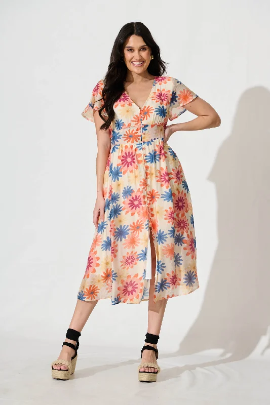 Midi dresses with sheer panels for a touch of allureJocely Midi Dress In Cream with Tangerine Floral Midi dresses with sheer panels for a touch of allureJocely Midi Dress In Cream with Tangerine Floral