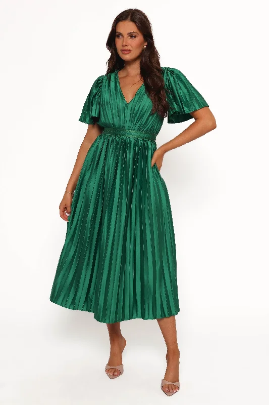Midi dresses with pleated bodices for a classic and tailored lookKeelah Midi Dress - Emerald Green Midi dresses with pleated bodices for a classic and tailored lookKeelah Midi Dress - Emerald Green