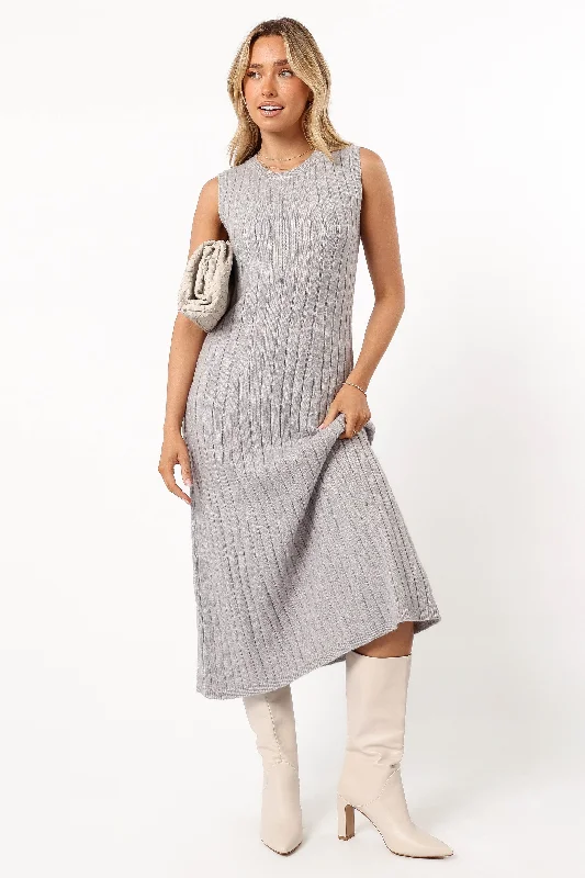 Midi dresses with bow accents for a sweet and charming lookKellie Knit Midi Dress - Grey Midi dresses with bow accents for a sweet and charming lookKellie Knit Midi Dress - Grey