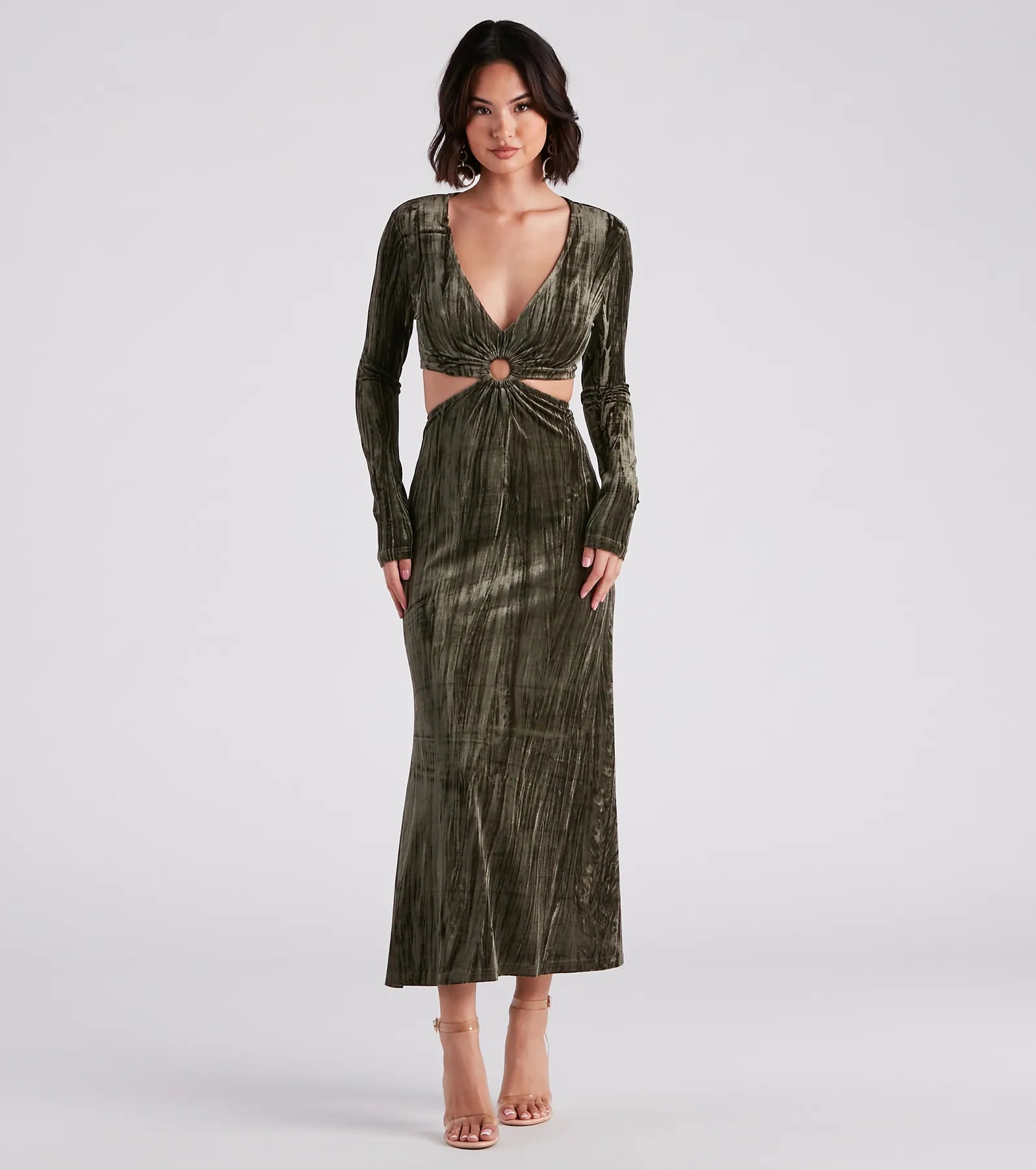 Midi dresses with cotton - blend materials for everyday comfortKori Formal Velvet Cutout Midi Dress Midi dresses with cotton - blend materials for everyday comfortKori Formal Velvet Cutout Midi Dress