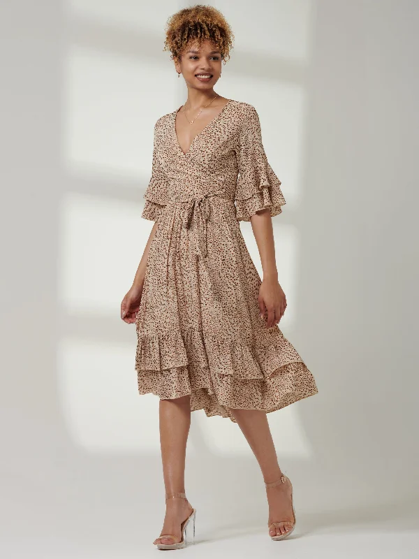 Midi dresses with keyhole backs for a flirty and unexpected detailLitzy Print Flute Sleeve Midi Dress, Animal Multi Midi dresses with keyhole backs for a flirty and unexpected detailLitzy Print Flute Sleeve Midi Dress, Animal Multi
