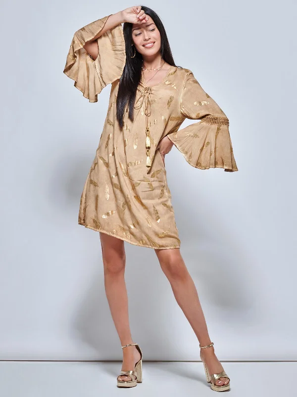 Midi dresses with ruched sleeves for a more fitted and stylish arm lookLoose Fit Crochet Trim Holiday Midi Dress, Khaki Pattern Midi dresses with ruched sleeves for a more fitted and stylish arm lookLoose Fit Crochet Trim Holiday Midi Dress, Khaki Pattern