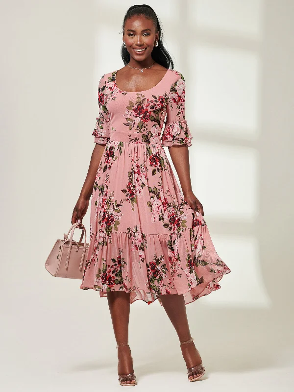 Midi dresses with wrap - around skirts for a customizable fitMaab Mesh Ruffle Sleeve Midi Dress, Dusty Pink Midi dresses with wrap - around skirts for a customizable fitMaab Mesh Ruffle Sleeve Midi Dress, Dusty Pink