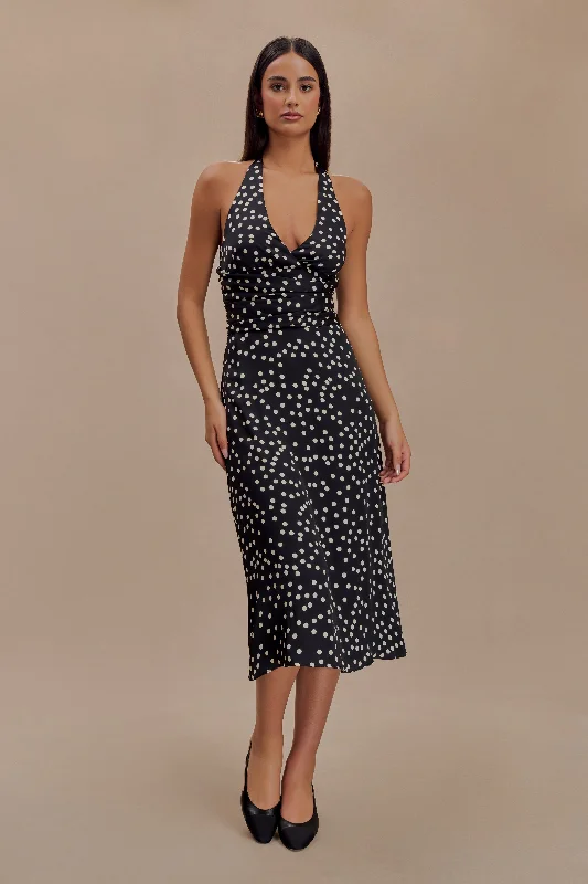 Midi dresses with polka dot prints for a playful summer outfitMarguerite Satin Halter Midi Dress - Black Polka Dot Print Midi dresses with polka dot prints for a playful summer outfitMarguerite Satin Halter Midi Dress - Black Polka Dot Print