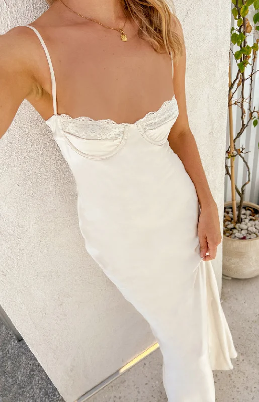 Midi dresses with side slits for a sexy and elegant appearanceMariana Cream Lace Bust Midi Dress