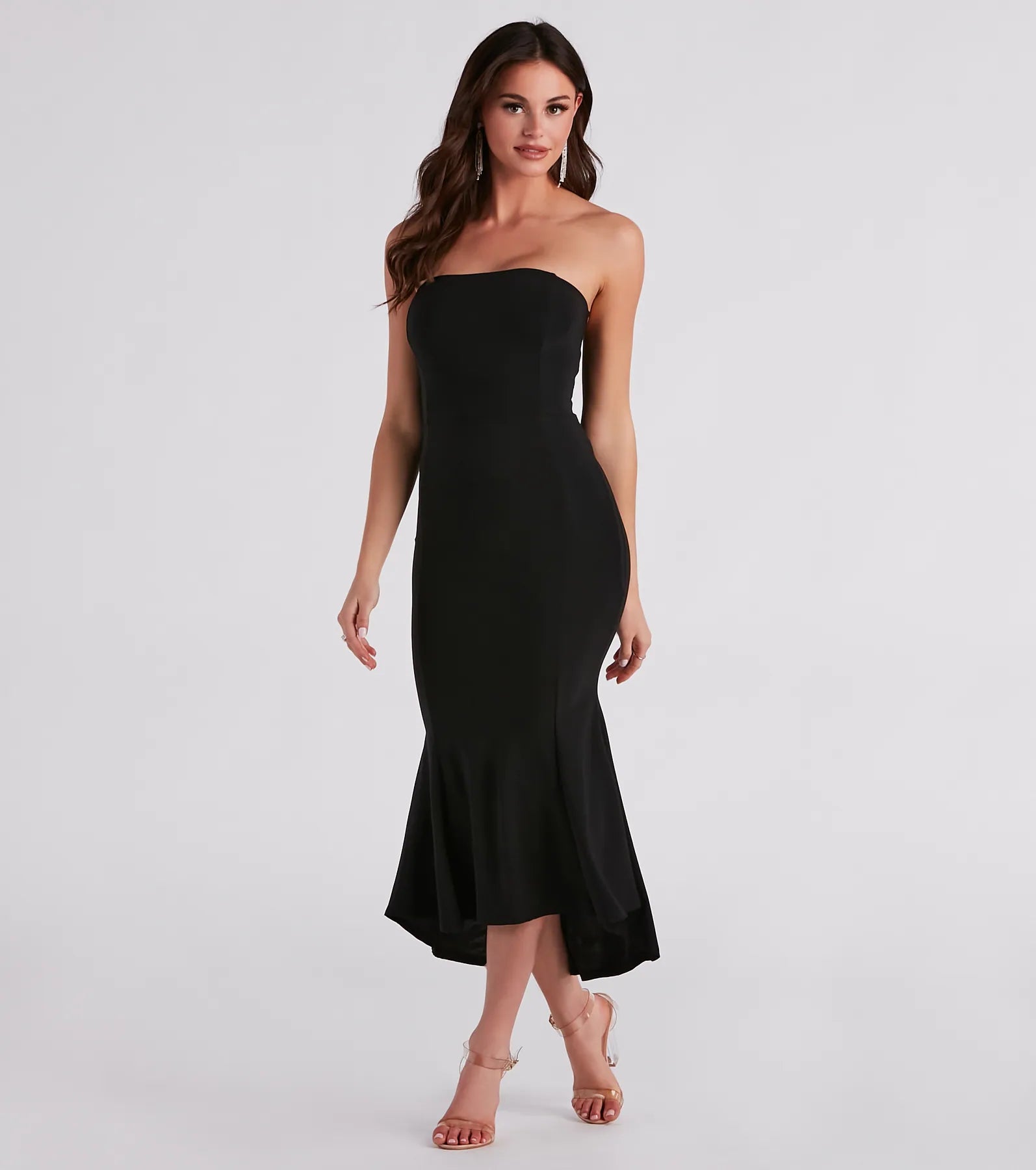 Midi dresses with satin - finish fabrics for a luxurious feelPalmer Strapless High-Low Midi Dress Midi dresses with satin - finish fabrics for a luxurious feelPalmer Strapless High-Low Midi Dress