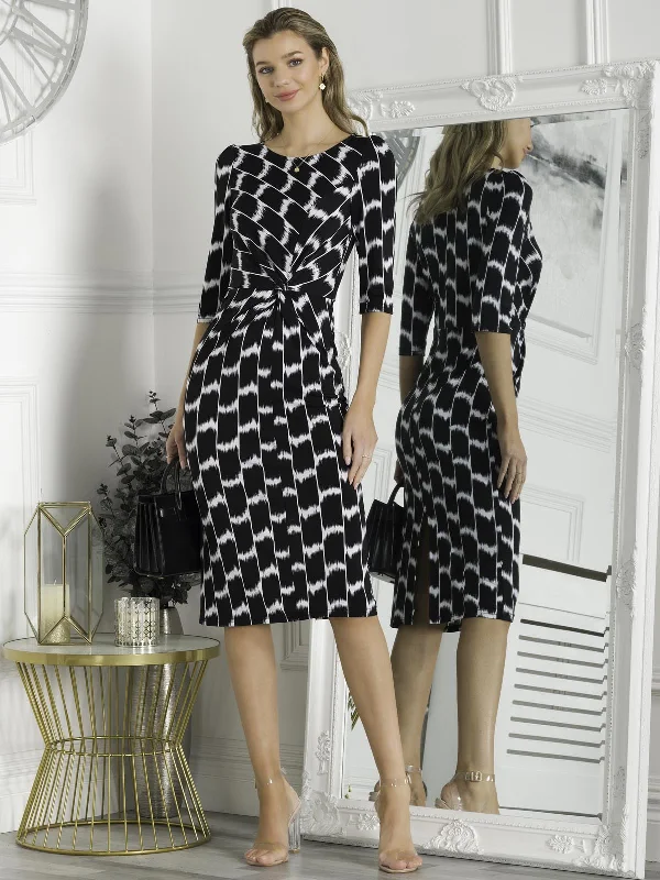 Wrap - style midi dresses in silk for a sophisticated office lookQyara Jersey Twist Bodycon Midi Dress, Black Geo Wrap - style midi dresses in silk for a sophisticated office lookQyara Jersey Twist Bodycon Midi Dress, Black Geo