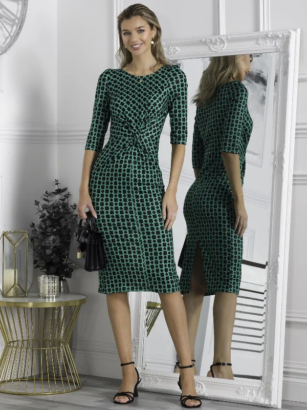Midi dresses with tiered skirts for a bohemian festival lookQyara Jersey Twist Bodycon Midi Dress, Green Geometric Midi dresses with tiered skirts for a bohemian festival lookQyara Jersey Twist Bodycon Midi Dress, Green Geometric