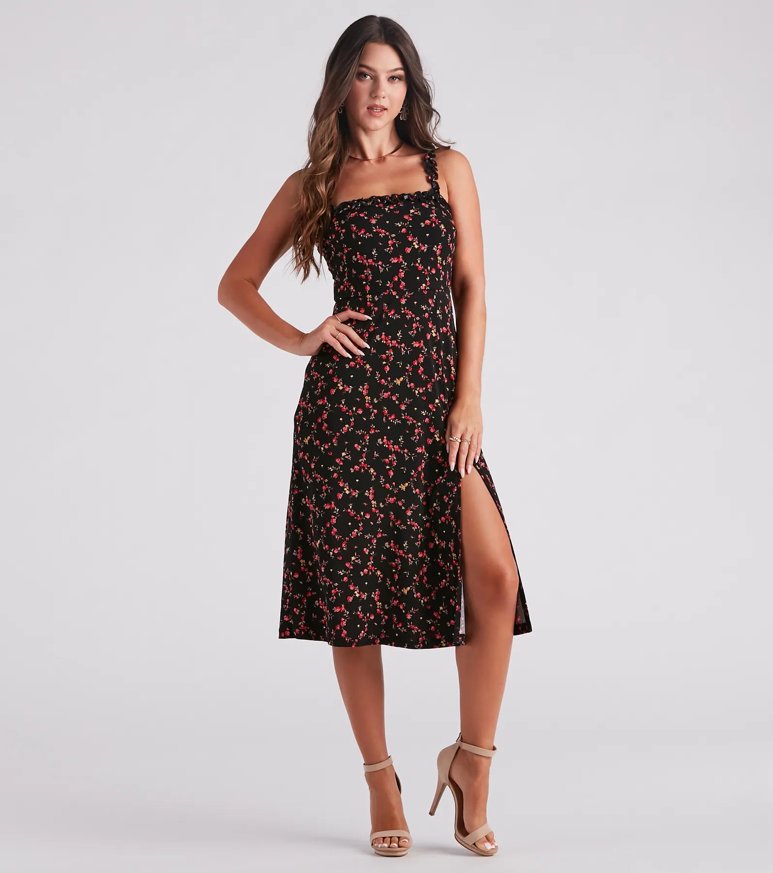 Midi dresses with lace - up fronts for a unique and adjustable styleSo In Love Floral A-Line Midi Dress Midi dresses with lace - up fronts for a unique and adjustable styleSo In Love Floral A-Line Midi Dress