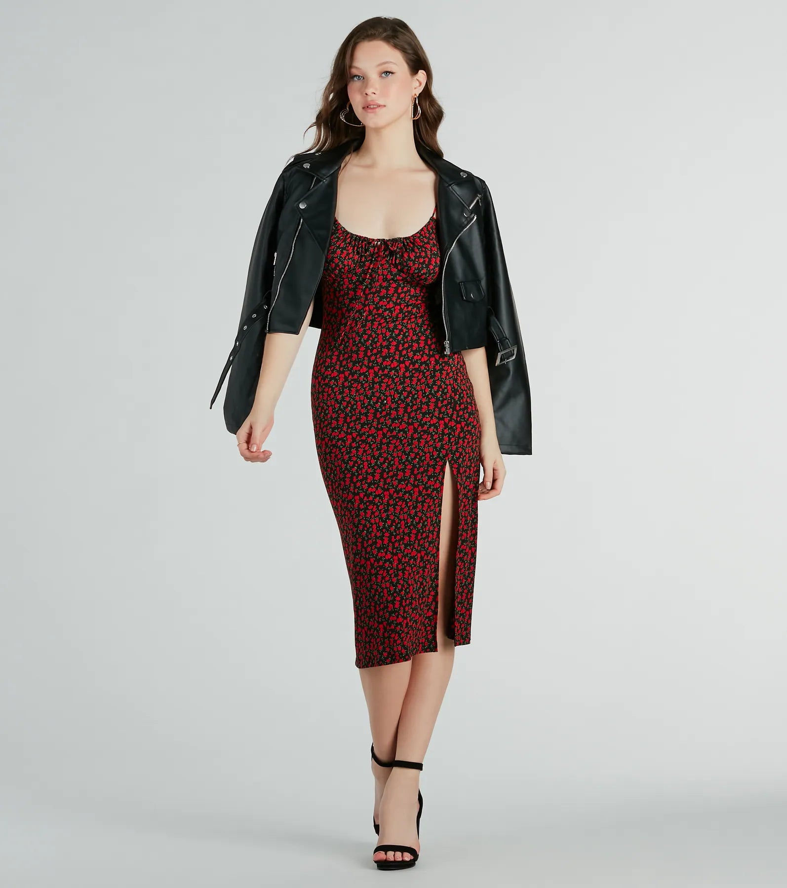 Midi dresses with ruffled sleeves for a more feminine and voluminous lookSweet Flair High Slit Ditsy Floral Knit Midi Dress Midi dresses with ruffled sleeves for a more feminine and voluminous lookSweet Flair High Slit Ditsy Floral Knit Midi Dress