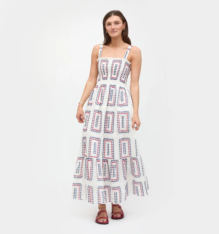 Midi dresses with geometric cutouts for a contemporary and edgy lookThe Anjuli Nap Dress - Geo Eyelet Midi dresses with geometric cutouts for a contemporary and edgy lookThe Anjuli Nap Dress - Geo Eyelet