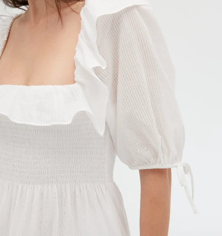Midi dresses with wrap - around skirts for a customizable fitThe Corinne Nap Dress - White Shadow Stripe Midi dresses with wrap - around skirts for a customizable fitThe Corinne Nap Dress - White Shadow Stripe