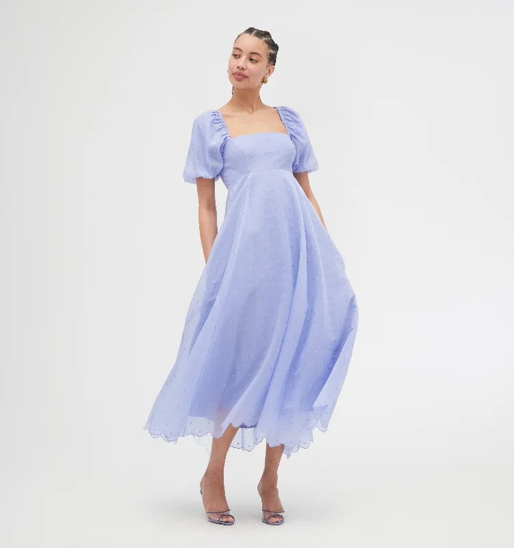 Midi dresses with gathered skirts for a full and flowing silhouetteThe Matilda Dress - Hyacinth Organza Dot