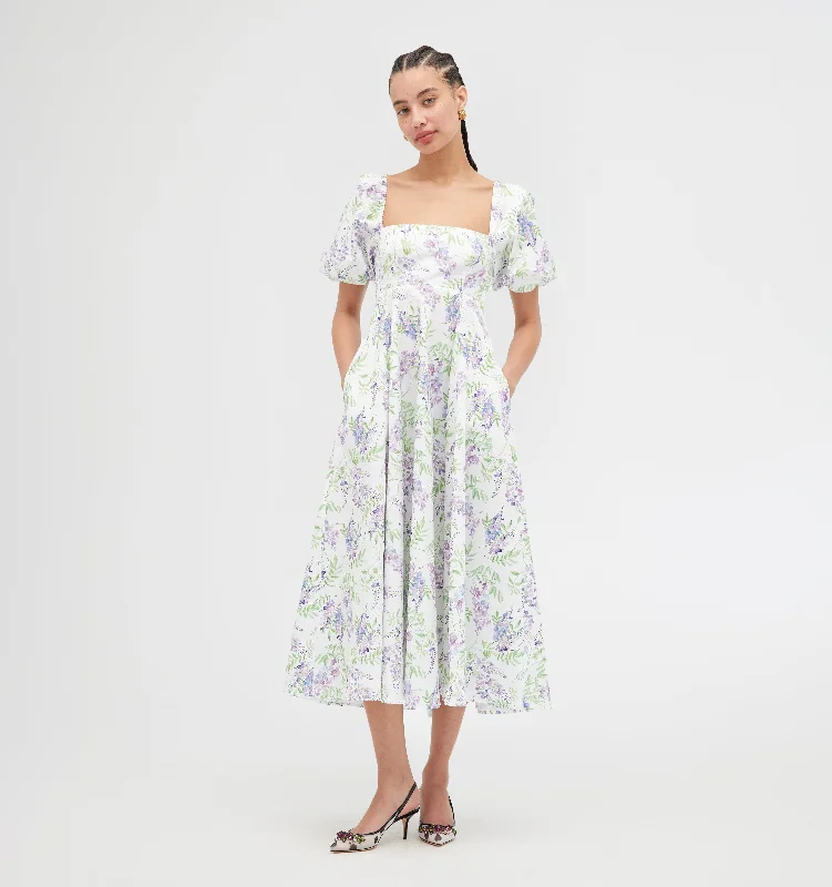 Midi dresses with pom - pom trims for a playful and festive lookThe Matilda Dress - Wisteria Midi dresses with pom - pom trims for a playful and festive lookThe Matilda Dress - Wisteria