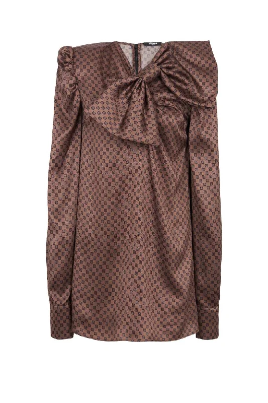 Skinny women jeans with a form - fitting designBalmain Bow Detail Monogram Satin Mini Dress - Brown Skinny women jeans with a form - fitting designBalmain Bow Detail Monogram Satin Mini Dress - Brown