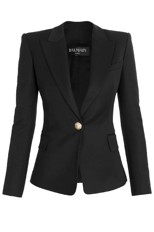 High - waisted women jeans for a flattering silhouetteBalmain Single Button Wool Blazer - Black High - waisted women jeans for a flattering silhouetteBalmain Single Button Wool Blazer - Black