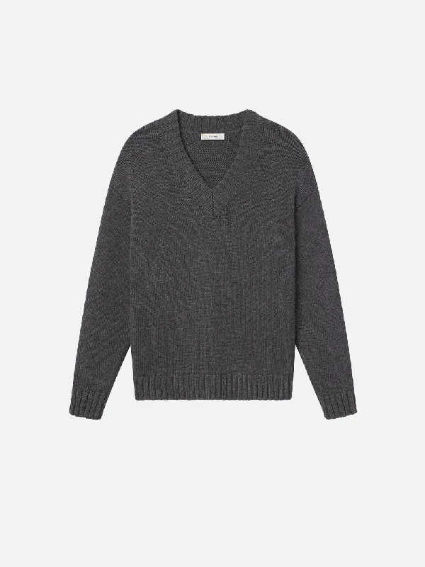 Chunky V-Neck Sweater -- Charcoal Heather