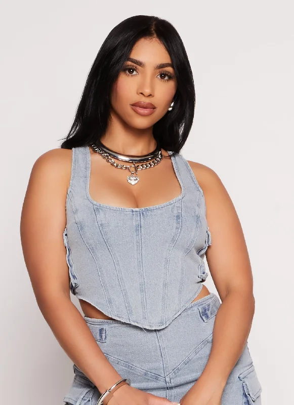 Mom jeans for a nostalgic and casual lookDenim Cargo Pocket Detail Corset Top