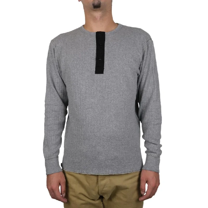 Loop & Weft Smooth Drop Needle Rib Knit L/S Henley (Gray)