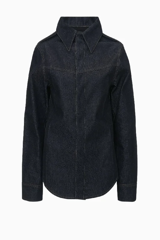 Victoria Beckham Denim Shirt with Front Yoke Detail - Dark Indigo Rinse