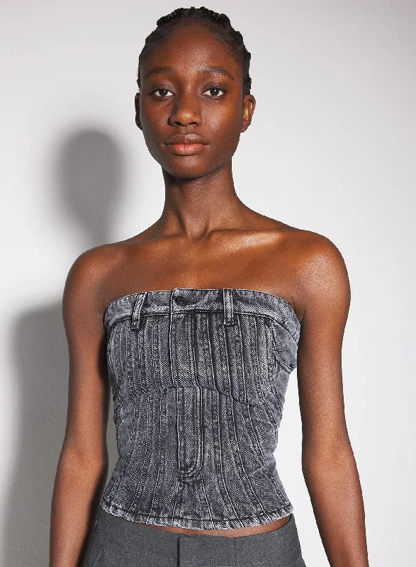 Light - wash women jeans for a fresh and summery appearancewashed black spiral denim bustier Light - wash women jeans for a fresh and summery appearancewashed black spiral denim bustier