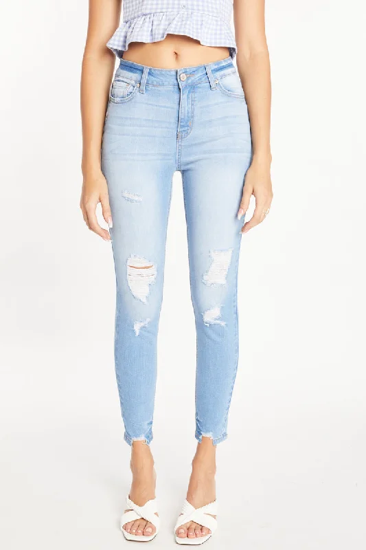 Button - fly women jeans with a traditional touchHigh Rise Destructed Skinny Jeans