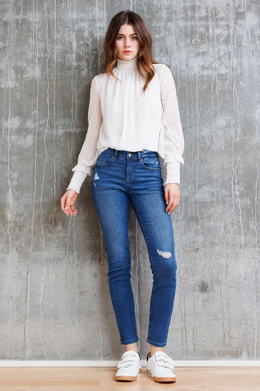 Mid Rise Destructed Skinny Jeans