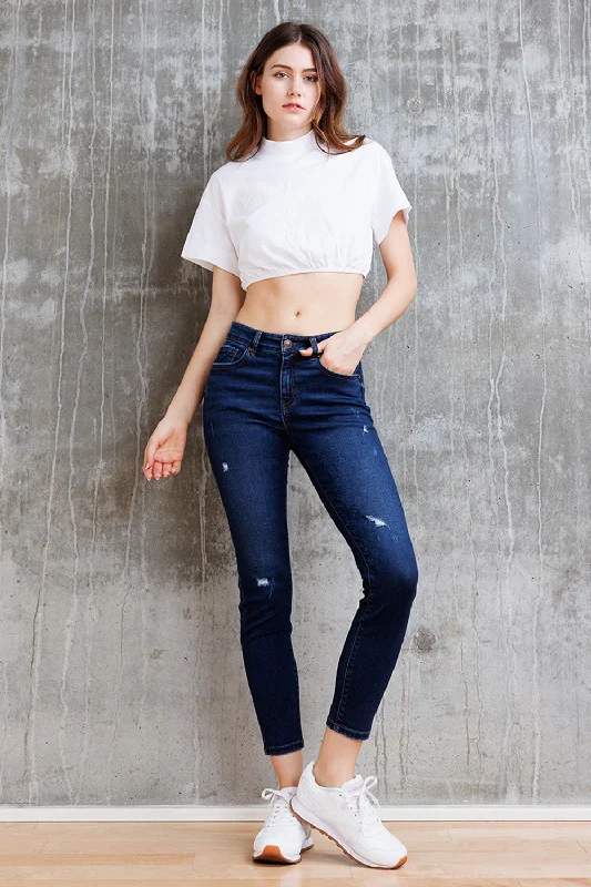 High Rise Destructed Skinny Jeans