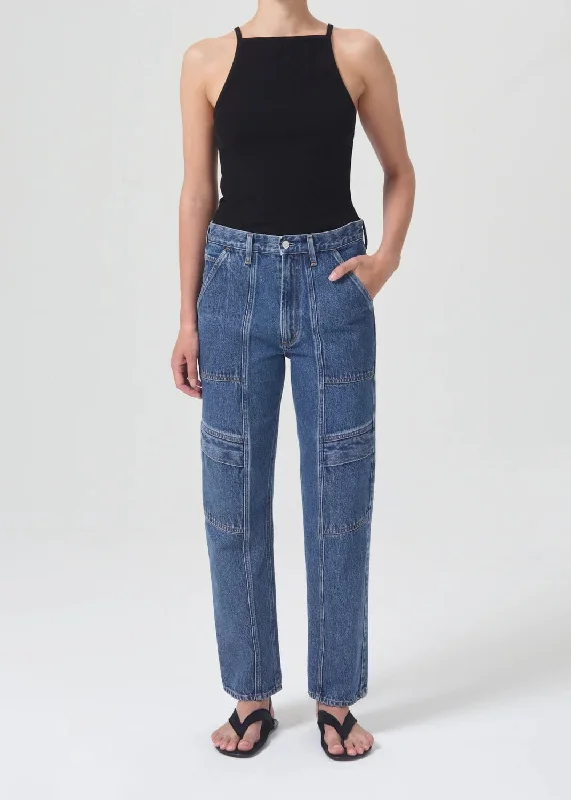 Women's drawstring athletic pants High - rise flare women jeans for a 70s - inspired look Cooper Cargo - Indigo Women's drawstring athletic pants High - rise flare women jeans for a 70s - inspired look Cooper Cargo - Indigo
