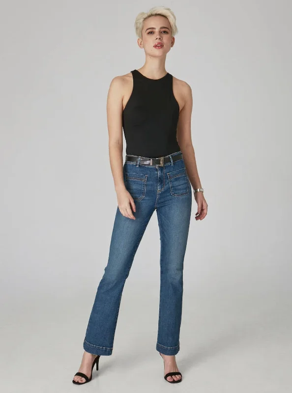 Women's linen summer pants High - rise flare women jeans for a 70s - inspired look BILLIE-RCB High-Rise Bootcut Jeans - Rugged Classic Blue Women's linen summer pants High - rise flare women jeans for a 70s - inspired look BILLIE-RCB High-Rise Bootcut Jeans - Rugged Classic Blue