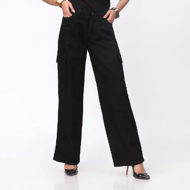 Women's pants for business trips Bootcut women jeans to complement various shoe styles Black Cargo Denim Pant PW3615 Women's pants for business trips Bootcut women jeans to complement various shoe styles Black Cargo Denim Pant PW3615
