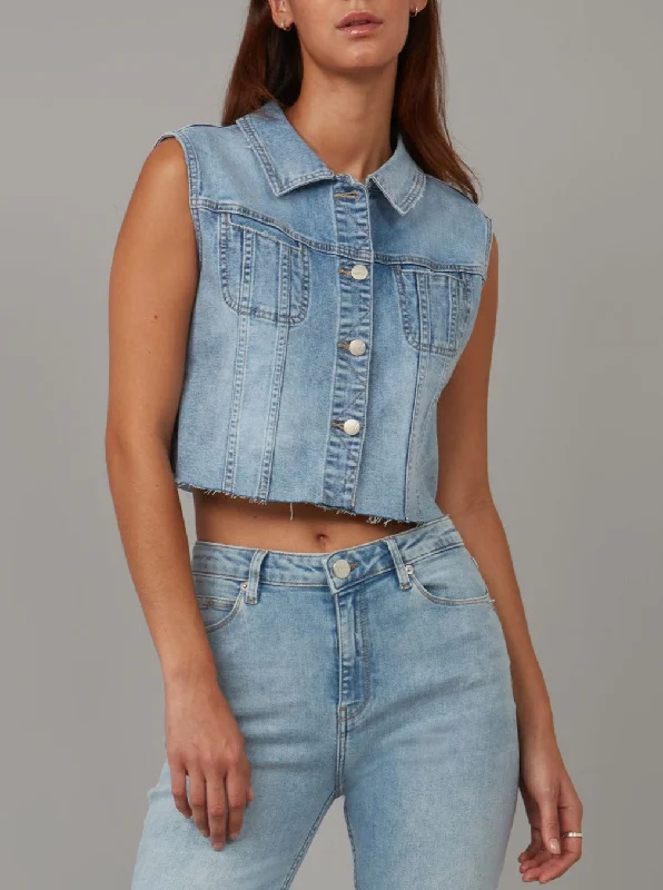 Women's pants with mesh panels Jeggings women jeans combining the comfort of leggings and style of jeans GABBIE-SBS Crop Vest - Stone Blue Skyline Women's pants with mesh panels Jeggings women jeans combining the comfort of leggings and style of jeans GABBIE-SBS Crop Vest - Stone Blue Skyline