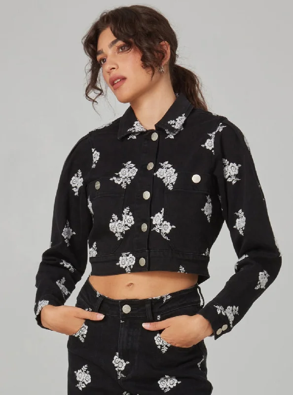 Women's petite - fit skinny pants High - waisted women jeans for a flattering silhouette PARKER-BWF Jacket - Black White Flower Women's petite - fit skinny pants High - waisted women jeans for a flattering silhouette PARKER-BWF Jacket - Black White Flower